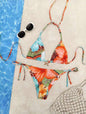 Lace-up Printed Bikini High-end Two-piece Swimsuit Set for Women