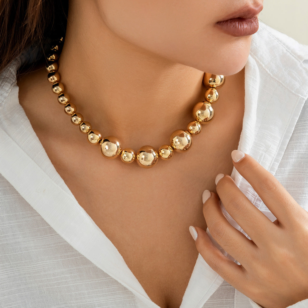Women CCB Beads Imitation Pearl Collar Choker Necklace