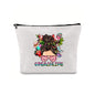 Linen printed cosmetic bag, cosmetic lipstick storage bag, small simple zipper evening clutch bag,