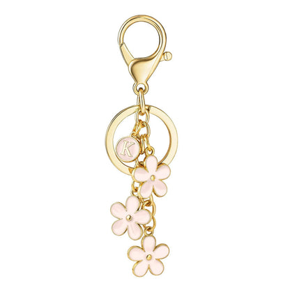 Initial Keychain Flower Charms for Key Cute Letter Keyring Bag Charm 26 Letter Flower Cherry Blossom Daisy Keychain