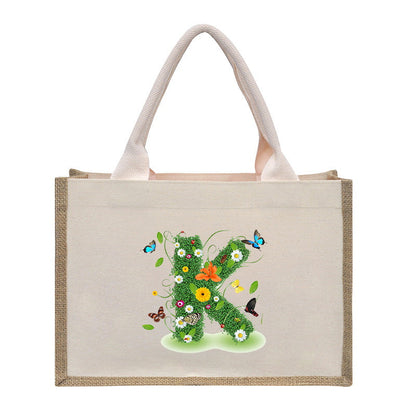 Cotton and linen canvas tote bag, printed letter tote bag, portable light handbag, gift shopping bag