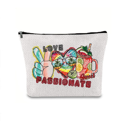 Linen printed cosmetic bag, cosmetic lipstick storage bag, small simple zipper evening clutch bag,
