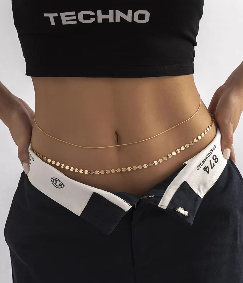 Women Sequin Snake Bone Chain Double Waist Simple Geometric Body Chain Belly Chain