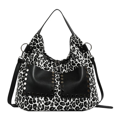 Ladies leopard print large capacity tote bag, vintage hobo bag casual, shoulder bag with crossbody strap, bag shoulder bag women
