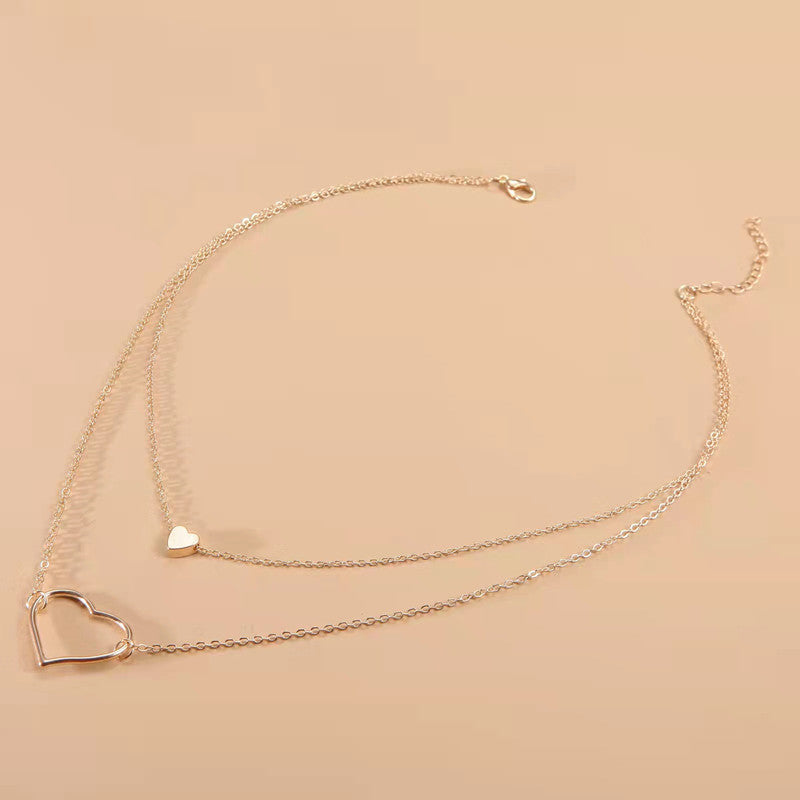Heart Pendant Double Layer Chains Necklaces
