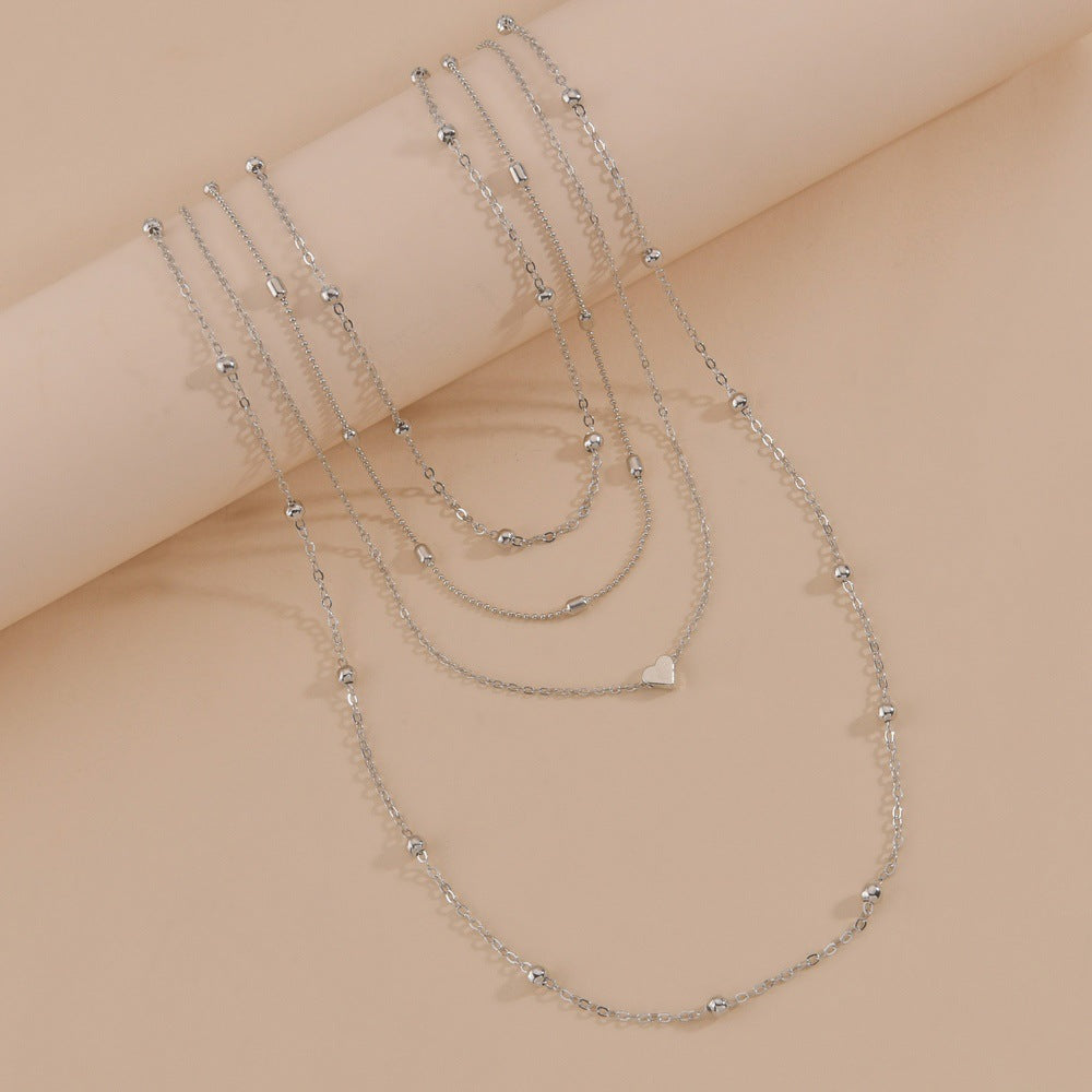 Fashion Jewelry Heart Pendant Chain Layered Set Necklace