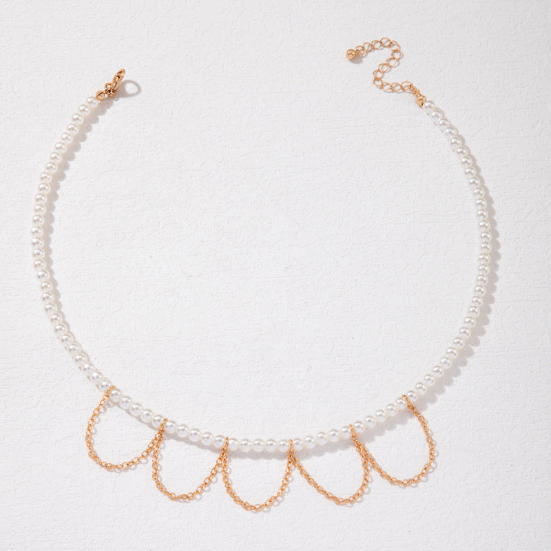 Tassel Round Pearl Choker Chain Pendant Necklace