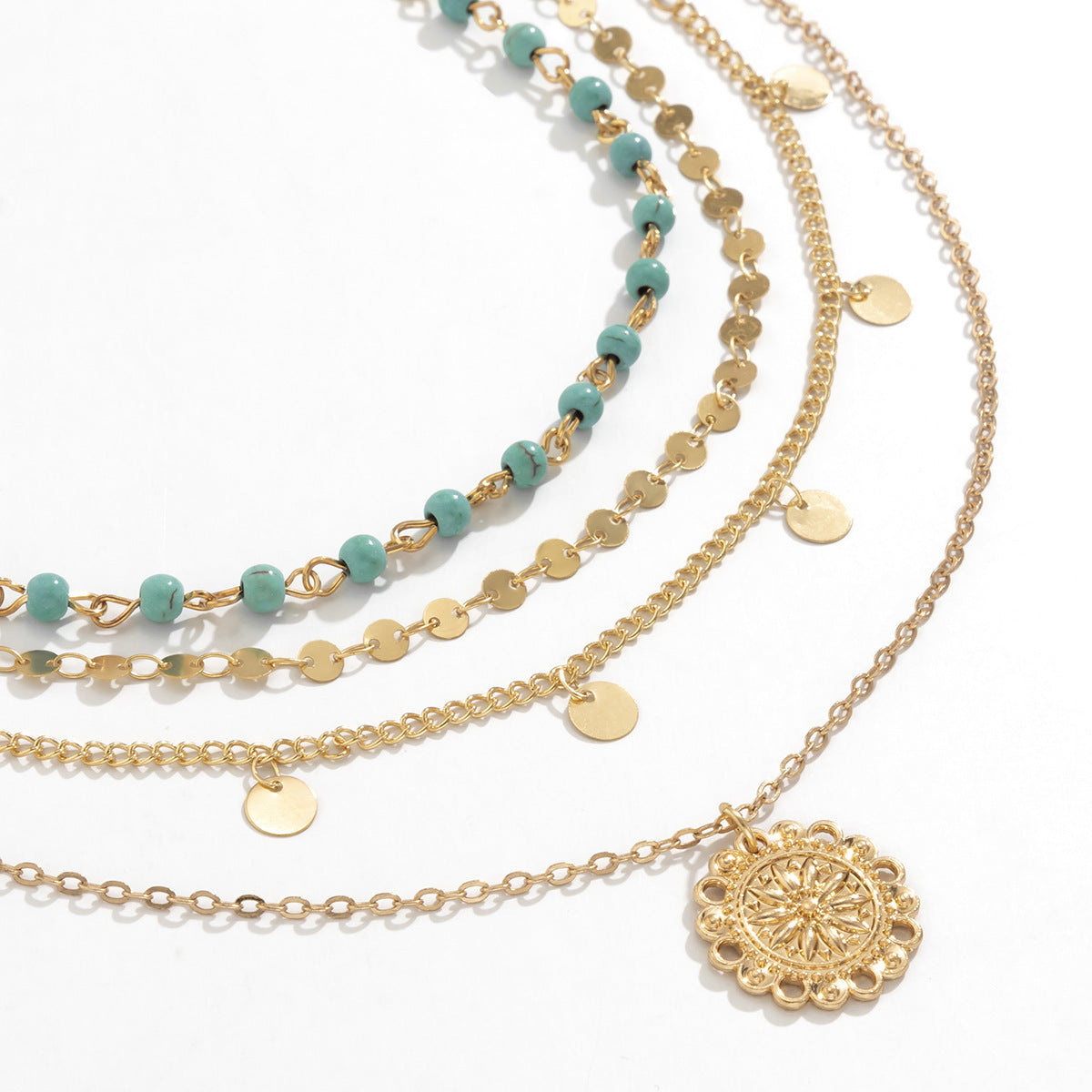 Turquoise Sequin Pendant Multi-layer Necklace