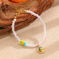Sporty Soccer Football Rugby Pendant Pearl Beaded Necklace Bracelet Earrings Set