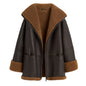 Black Biker Jacket with Shearling Collar Coat