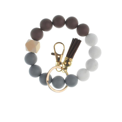 PU Tassel Keychain Bag charm Silicone Beaded Keychain Wristlet Key Ring Bracelet Cute Car Key Chain Holder for Women Girls