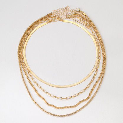 5-in-1 Layered Gold Necklace Set - Tarnish-Free 14k Gold Plated Chunky Chain Stack for Women