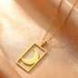 18K Gold Plated Sun Moon Hollow Geometric Square Pendant Stainless Steel Necklace