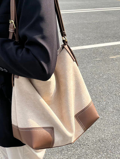 Large capacity suede hobo bag, female contrasting shoulder bag, shoulder bag, slouchy bag