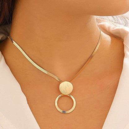 Creative Circle Heart Geometric Pendant Necklace & Earrings Elegant Jewelry Set
