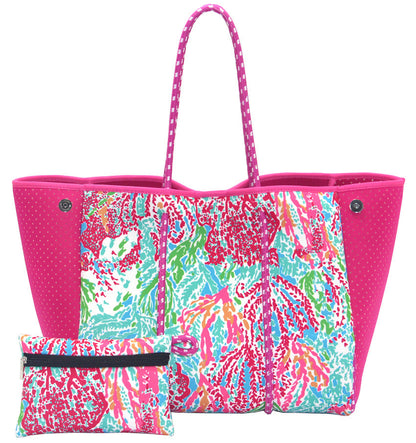 Camo Leopard Black Print Beach Tote – Women’s Neoprene Travel Bag, Diving Fabric Casual Handbag
