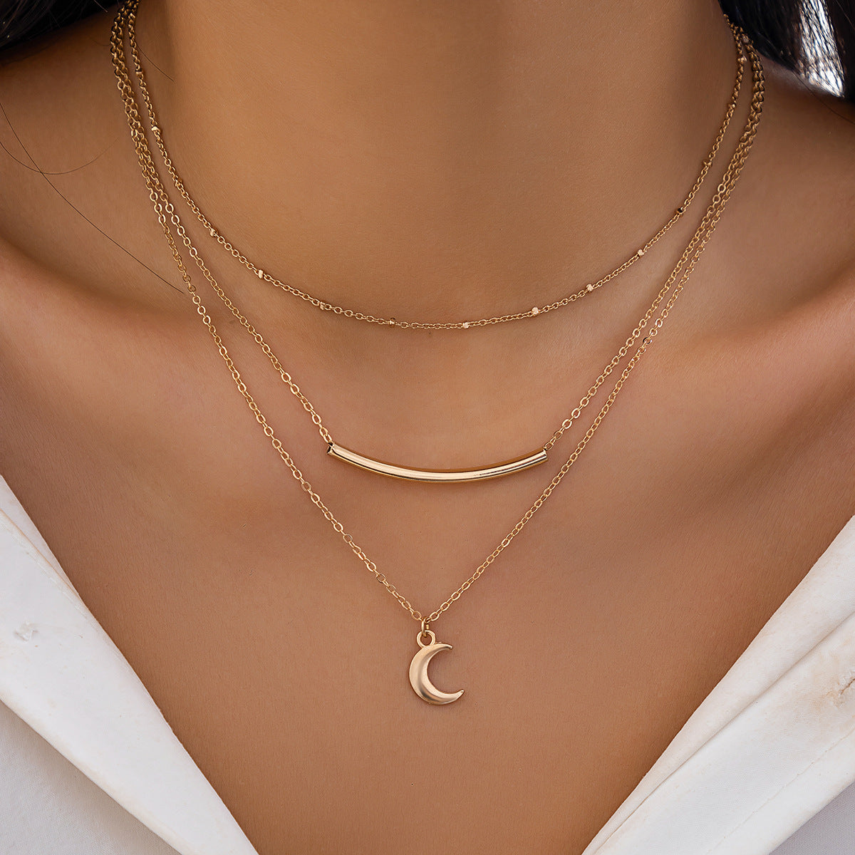 Layered Choker Necklaces Handmade Coin Tube Star Pendant Multilayer Necklaces