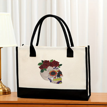 Canvas tote bag, large capacity printed tote bag women's, fashionable waterproof portable shopping bag