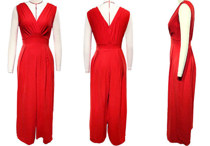 Sleeveless Jumpsuit High Waist Slim Straight Leg Wide