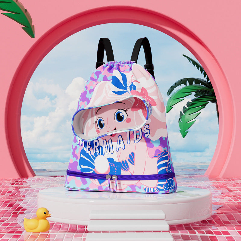 Children's swimming bag, wet and dry separation toilet bag, large-capacity swimming storage bag, beach storage bundle backpack.
