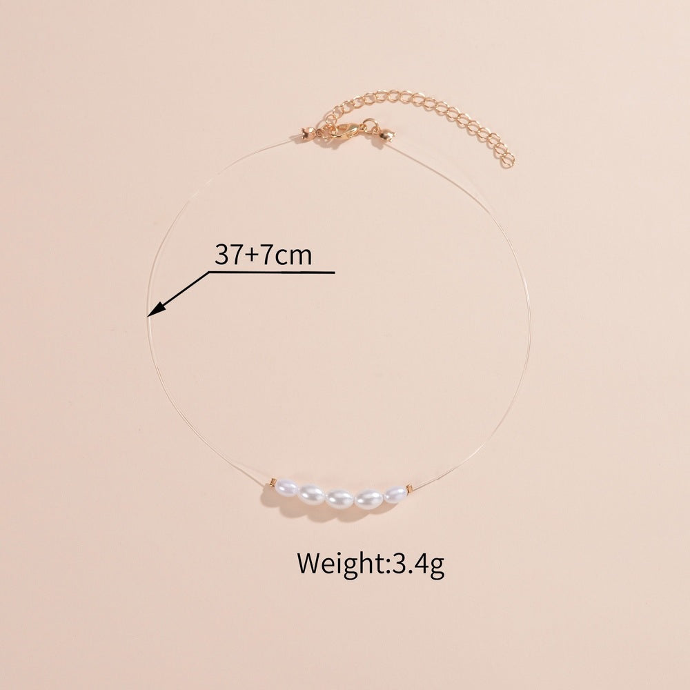 Oval Glass Pearl Chain Necklace