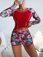 Women's Sun Protection Diving Suit Printed Boxer Long Sleeve Swimsuit UV Protection Swimwear