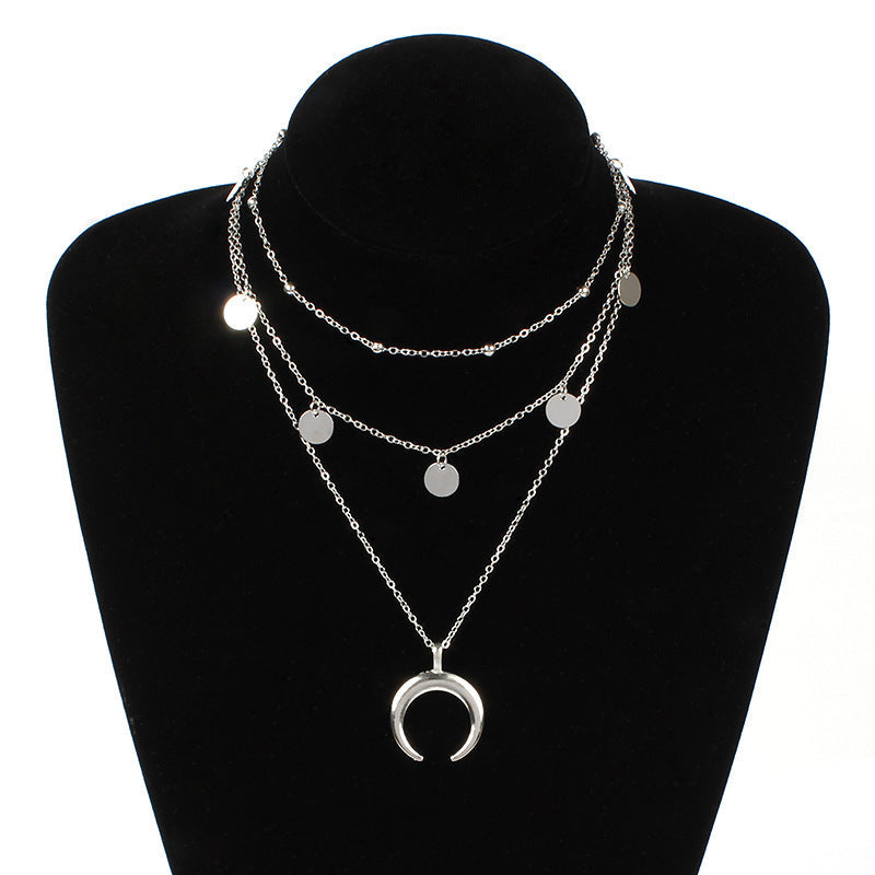 Boho Moon Multi layer Chain Necklace
