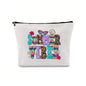 Linen printed cosmetic bag, cosmetic lipstick storage bag, small simple zipper evening clutch bag,
