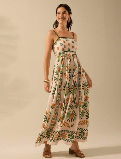 Women's Summer Floral Print Dress - Vacation Style Midi