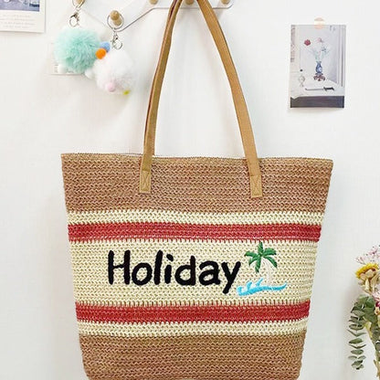 Women’s Straw Woven Shoulder Bag – Paper Rope Tote, Large Beach Shopping Mama Bag