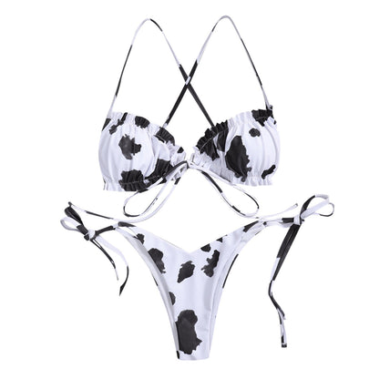 Swimsuit sexy lace-up women's print bikini bikini split swimsuit