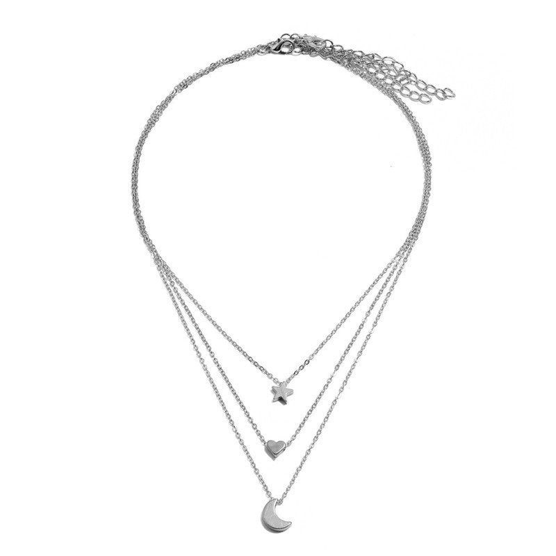Chain Moon Star Heart Necklace Women Multi Layer Chains