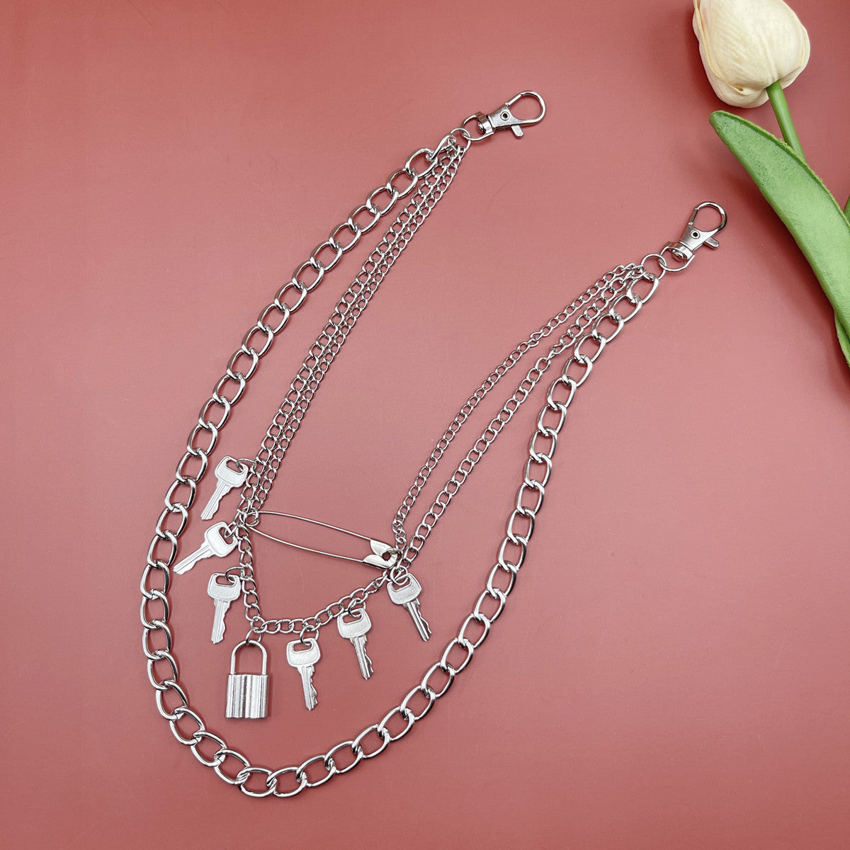 Vintage Metal Key Pendant Multi-layer Waist Chain