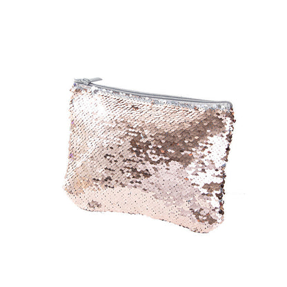 Mermaid sequined pencil case, two-color stationery storage bag, portable cosmetics change purse, small purse