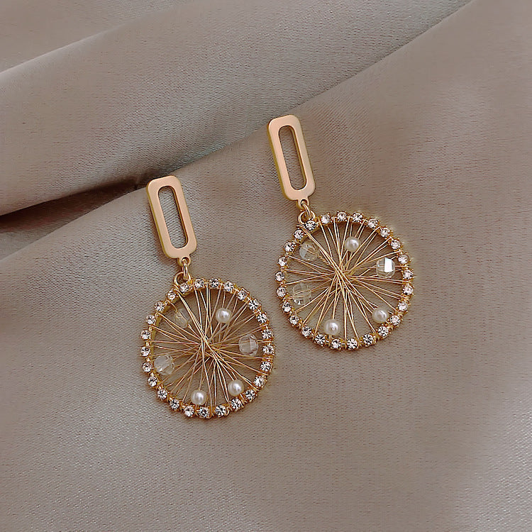 Rhinestone Beads Paving Dream Catcher Earring