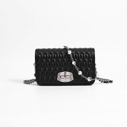 Simple female bag trendy embroidery purse with diamond chain single shoulder purse crossbody