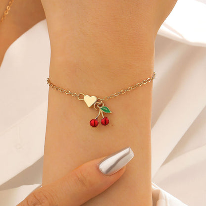 Alloy Cherry Strawberry Apple Pineapple Fruit Bracelet Necklace Jewelry Set