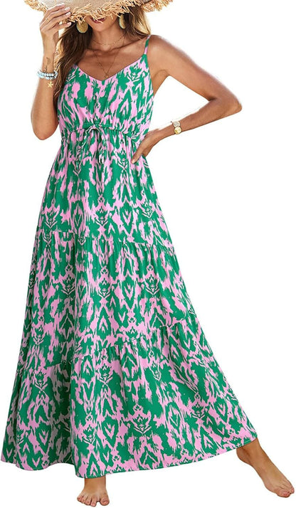 Summer Dress Casual Women's Bohemian Sleeveless Print Long Layered Long Dress Beach Dress