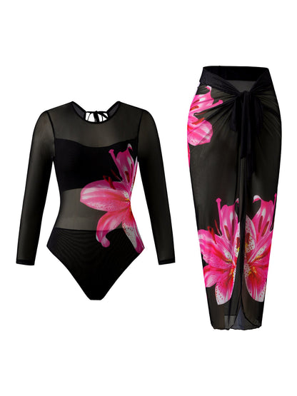 Women's Long Sleeve One Piece Swimsuit Sun Protection Quick Dry Bathing Suit