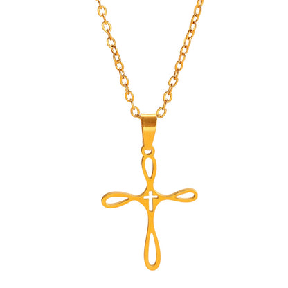 Cross Pendant Stainless Steel Clavicle Chain & Earrings Set Simple Daily Jewelry