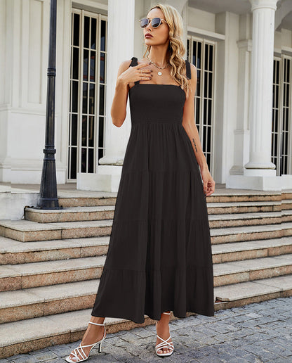 Sleeveless Floral Print Long Suspender Dress - Spice Girl Inspired A-Line Sundress for Tea Party & Casual Wear