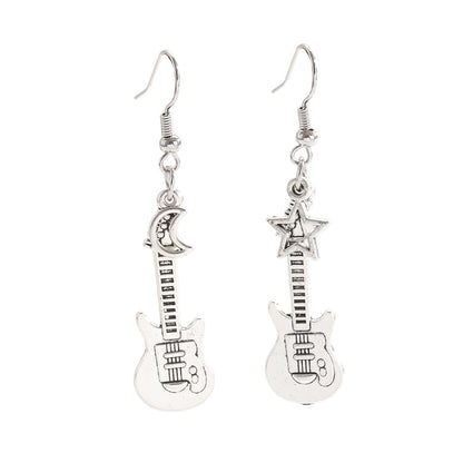 Fashion Guitar Music Instrument Necklace & Earrings Women Hip Hop Moon Star Pendant
