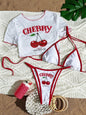 Women's Short Sleeve Slim Fit Two-Piece Swimsuit with Positioning Print Sexy Bikini Three-Piece Set