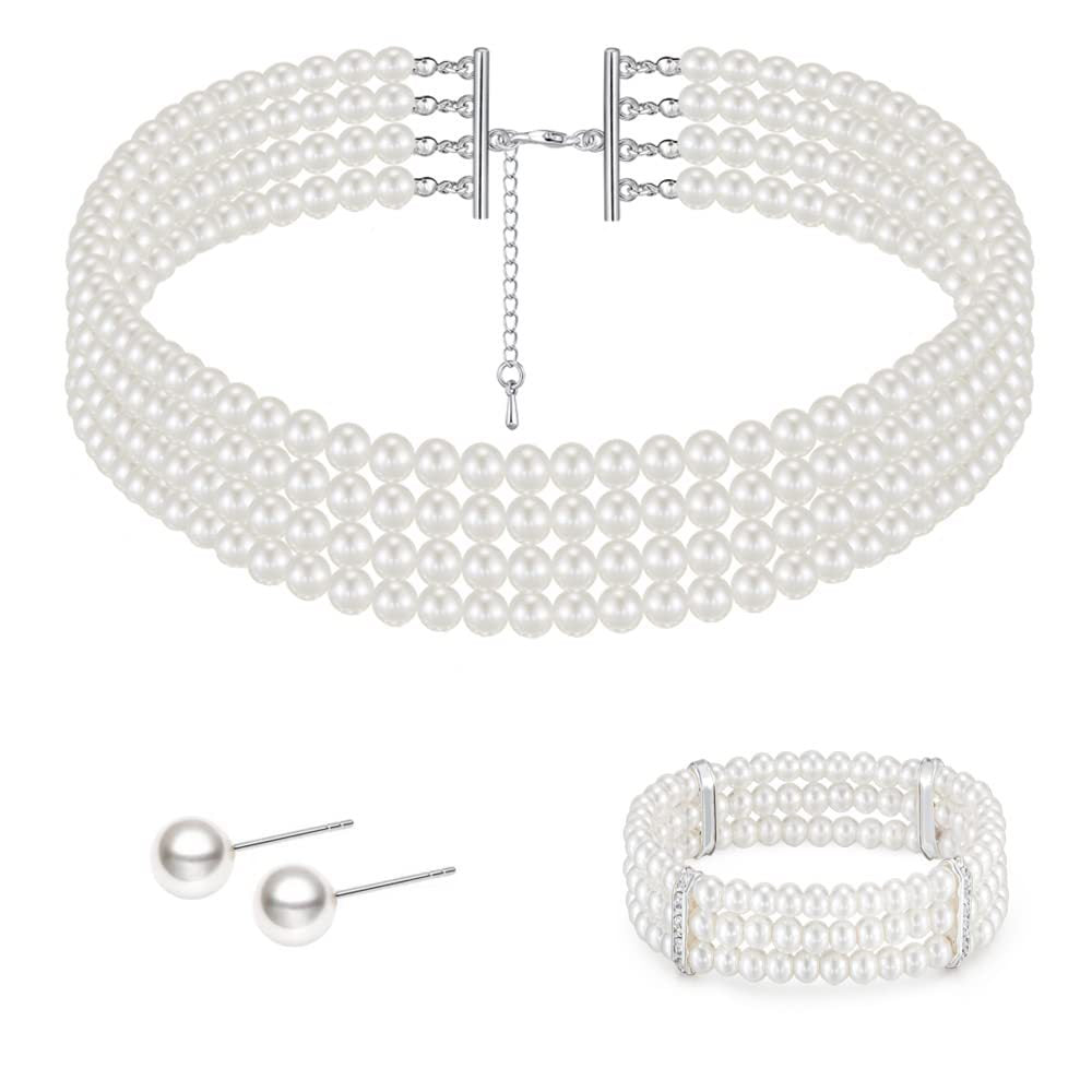 Layered Choker Pearl Necklaces Jewelry Set