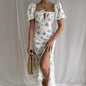 Floral Square Neck Sexy Split Swing Spring Dress Off Shoulder Flower Print Sexy Dress