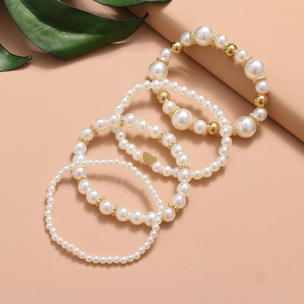 Imitation Pearl White Beaded Bracelet Set