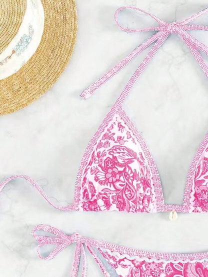 Printed Two-Piece Bikini Set with Adjustable Straps Women's Swimsuit