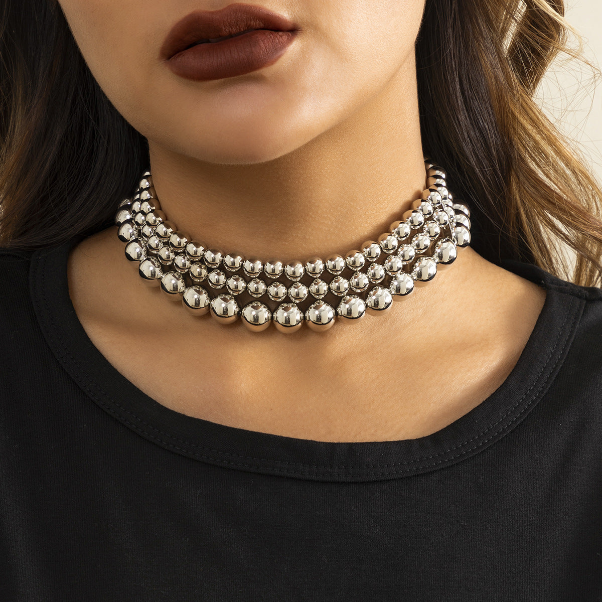 Multilayer Choker Necklace Round Plastic Resin Beads