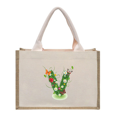 Cotton and linen canvas tote bag, printed letter tote bag, portable light handbag, gift shopping bag