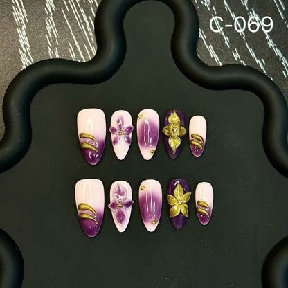 Engraved 3D Relief Fresh Personality Handmade Press on Nails Explosion